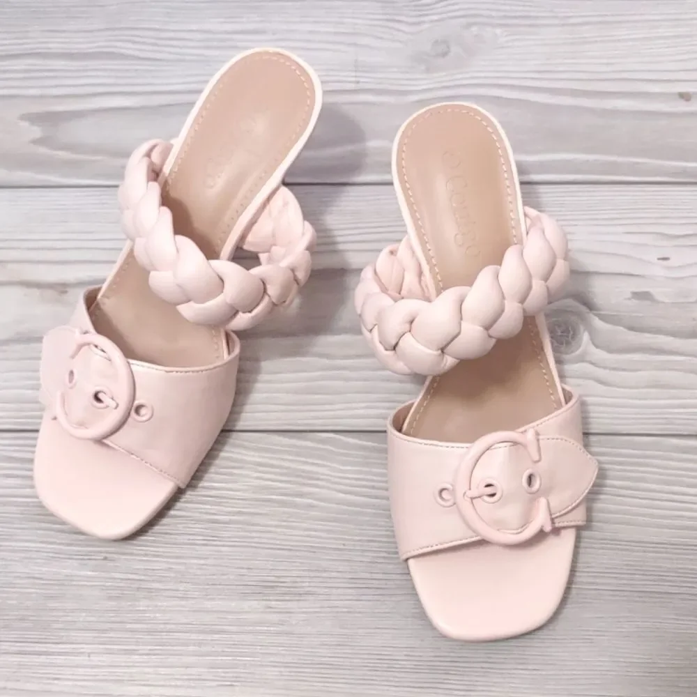 (68-2244) Coutgo Women's Braided Sandals Open Toe Kitten Heels Sz 5